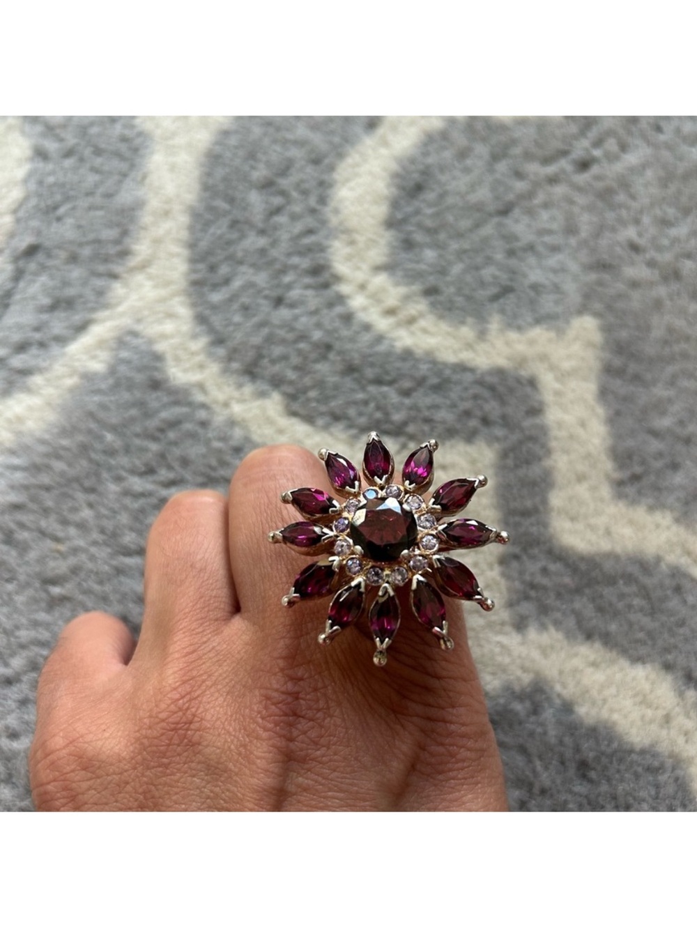 Large Genuine Garnet Sterling Silver Cocktail Ring